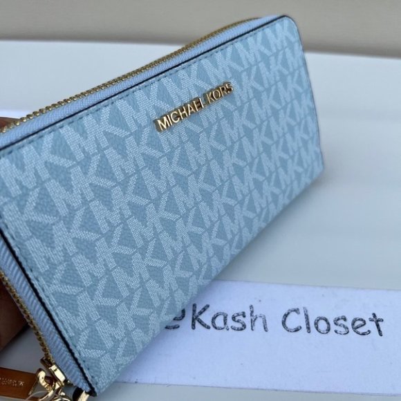 Michael Kors JST Large MF phone Case Wallet/Wristlet -Pale Ocean - Picture 1 of 8